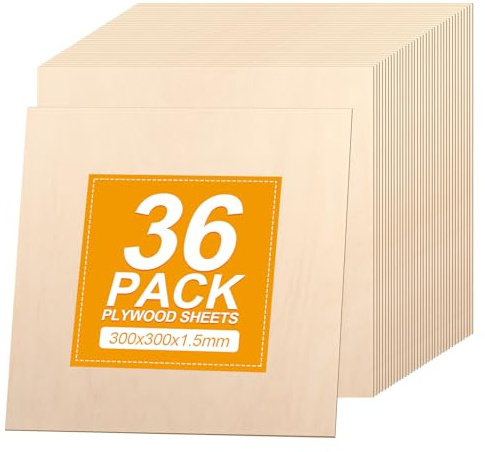 APACALI 36 hojas de madera contrachapada de 300 x 300 x 1.5 mm, hojas finas de tilo, hojas de madera contrachapada cortadas a medida, hojas de madera de balsa sin terminar para manualidades, artes