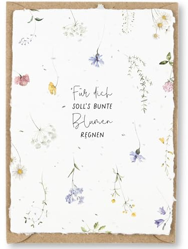 hey little green Geburtstagskarte zum Einpflanzen aus handgemachtem Saatpapier | nachhaltige Glückwunschkarte zum Geburtstag | Wachsendes Papier | mit Briefumschlag (Blumen, 1 Karte)