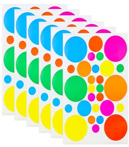 168 Stück Aufkleber Rund, Bunte Selbstklebende Klebepunkte Aufkleber, für Klassenzimmer Büro Heim Klassifikation Kunst DIY, Mehrere Größen und Farben, 6 Blätter