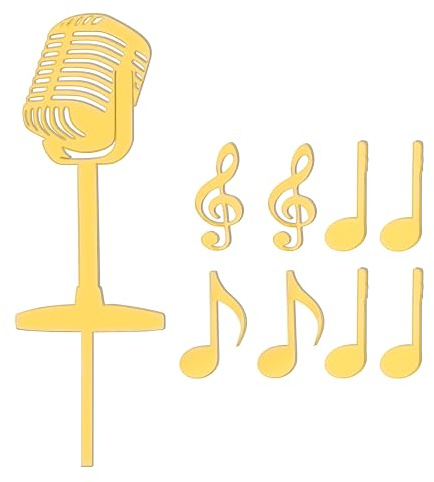 Acrylic Microphone and Musical Notes Cake Topper Sets of 9 pcs, Acrylic Microphone and Musical Notes Cake Toppers Decorations!!! (Gold Mirror Acryl)