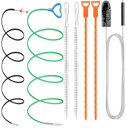 ChilArt 7 Stück Abflussreiniger Spirale mit Flexibel Krallengreifer | Doppelkopf-Rohrreinigungsbürste,Bruchsicherer Stahl-Abflussreiniger,Geeignet für Badewannen,Toiletten,Waschbecken und Küchen
