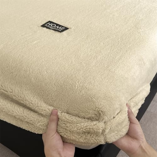 Surwin Spannbettlaken, Einfarbiger Plüsch Elastisch Spannbettlaken, Atmungsaktiv Spannbetttücher, Pflegeleicht Bettlaken 25cm Steghöhe, Mikrofaser Spannbetttuch (Beige,90x200cm)