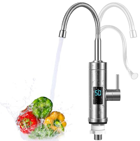 Elektrischer Wasserhahn mit Durchlauferhitzer | 220V 3300W Warmwasserhahn Küchenarmatur Smart Heater Wasserboiler für Küche, Garten, Bad, Wohwagen, Camping (F)