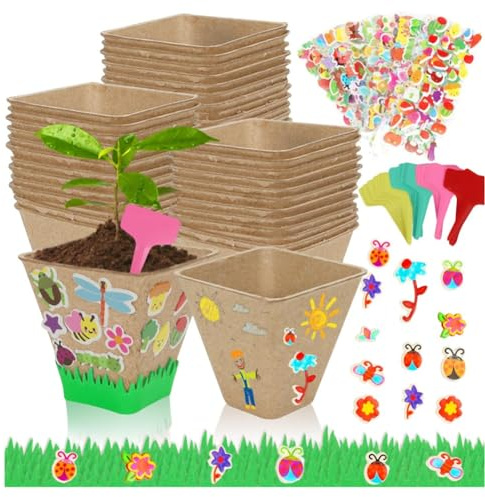 MVOSJFIE 50 Set di Kit Artigianali per Vasi di Carta da Giardino, Come Mostrato, Forniture Fatte A Mano, 50 Vasi di Cartapesta, Vasi per Piante di Torba con 20 Set di In Schiuma e 50 Etichette