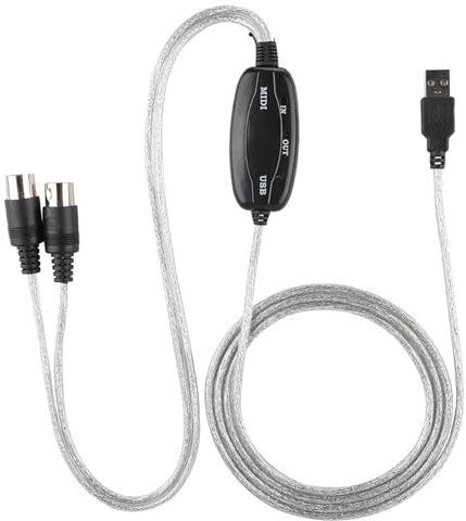 SIXRUN Cavo USB Midi Adattatore da Midi a USB Interfaccia Midi 190cm Plug And Play per Tastiera PC Registrazione Musicale con Installazione Automatica dei Driver