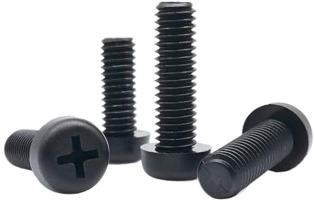 YINZHD Tornillos de cabeza redonda con ranura en cruz aislantes nailon negro GB818, 25 unidades, M2, .5, M3, M4(15mm,25pcs M2)