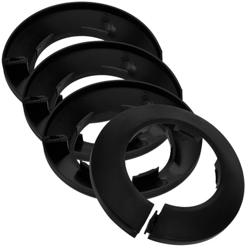 Yardenfun 4pcs PVC Radiator Pipe Covers Plumbing Flange Collar Black Plastic Water Drain Line Cover for Heating Pipe Openings Easy Installation and Cleaning Wall Concealer for Bathroom and