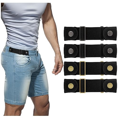BELTROAD 4Pack Gürtel ohne Schnalle Herren Elastischer Gürtel Herren | Schwarz Seitengürtel, Unisex Gürtel ohne Löcher, Schnallenloser Gürtel für Jeans Hosen, Unsichtbarer Elastisch