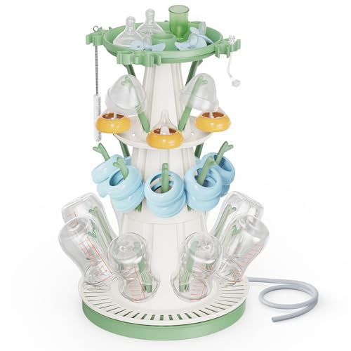 TAZENI Babyflaschen Trockenständer mit 20 Haken 3 Ebenen, Abflussrohr | Platzsparendes Vertikaldesign, für Sauger, Schnuller und Pumpenteile, abnehmbares Abflussrohr