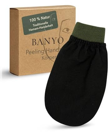 BANYÔ Hamam Peelinghandschuh | Duschhandschuh aus 100% Viskose | Schwarz | Wiederverwendbar, effektives Körperpeeling mit reichhaltigem Schaum, fördert die Durchblutung