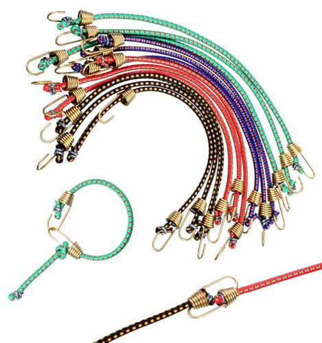 Sorcristy 12PCS Heavy Duty Bungee Cords with Hooks 25cm Small Rubber Straps | Elastic Mini Adjustable Bungees Cords for Securing Tarps Luggage, Camping Indoor Outdoor Activity