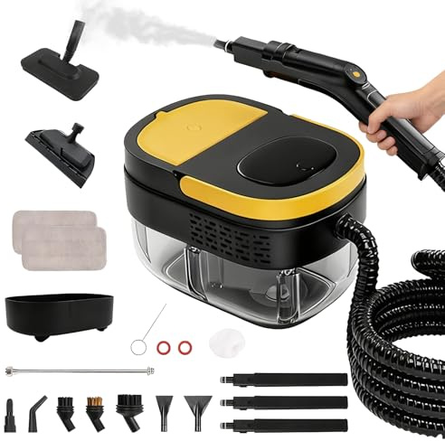 Bärbar ångtvätt, 2 500 W, kraftfull ångtvätt för hemmet, 3 justerbara hastigheter, 17 tillbehör, 1 600 ml vattentank, 4 bar tryck, för kök, fönster, golv, bilar