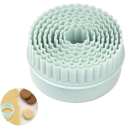 5 PCS Reversible Pastry and Cookie Cutters, Plastic Plain and Fluted Round Cookie Cutters, Plastic Scone Cutter, for Pastry, Sconesdough, Biscuits, Cake DIY Decoration(Light Green)
