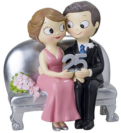 Mopec Figura Novios Sentados 25 Aniversario, Poliresina, Plateado, 8.3x14x15 cm