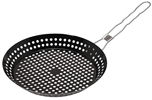 HAC24 BBQ Grillpanna Ø 30 grill grönsakspanna hålpanna rostfritt stål stekpanna grillkorg grillskål med fällbart handtag