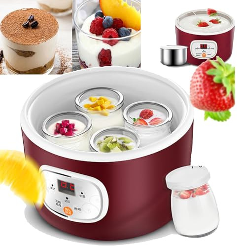 Yogurtiera Elettrica Automatica, 2 Tipi Di Fermentazione: Rivestimento in Acciaio Inossidabile + 4 Tazze Da 100 Ml, Fermentazione A Temperatura Costante Di 42°, Per Yogurt,A