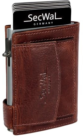 SecWal Kartenetui mit Münzfach Druckknopf inkl. Geschenkbox - Made in Germany - Echtleder Mini Geldbörse inkl. E-Book für Damen und Herren - RFID Schutz Portemonnaie Leder