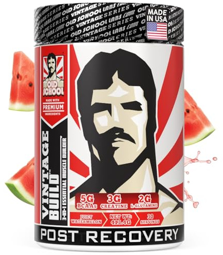 Old School Labs Vintage Build Post-Workout Recovery Powder Drink with BCAAs, Creatine & L-Glutamine to Support Muscle Recovery & Strength for Men & Women – Juicy Watermelon, 30 Servings