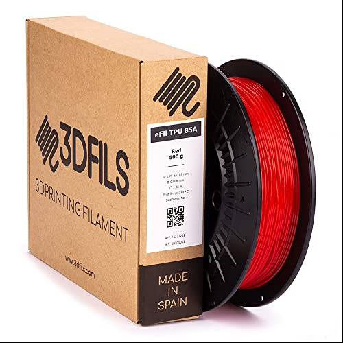 3DFILS - Filamento flexible para impresión 3D eFil TPU 85A: 1.75 mm, 500 g, Rojo