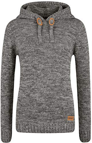 OXMO Philla Stickad tröja för kvinnor, grovstickad tröja med huva, Mörkgrå (792890), XL