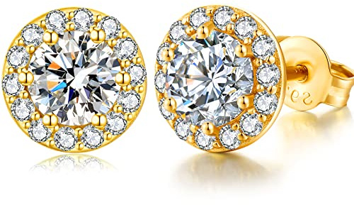 Boucles D'oreilles Femmes Or Diamant Clou Boucles D'oreilles en Argent Sterling pour Femmes Hommes