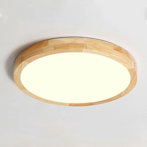 Lichtsse 48W LED Deckenleuchte Dimmbar, 3840LM(80Lm/W) Nordic Modern LED Holz Deckenlampe, Φ60cm Runde Holz Lampe Wohnzimmerlampe, Schlafzimmerlampe Kinderzimmerleuchte Decke Licht [Energieklasse E]