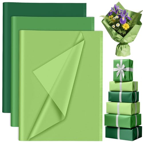 PLULON 90 Blatt grünes Seidenpapier für Geschenktüten, grüne Geschenkverpackungen, Geburtstags-, Hochzeits-, Feiertags-, Papierblumen- und St. Patrick's Day-Dekorationen