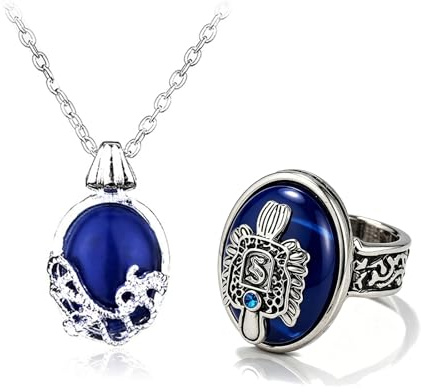 HJYZY 2 Stück The Vampire Daywalking Katherine Sapphire Crystal Anhänger Halsketten Aufkleber Stefan Inspired Family Signet Crest Daylight Ring Set