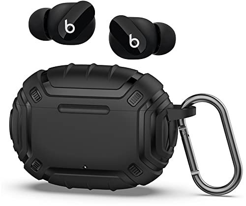 Qoosea Coque de Protection pour Beats Studio Buds Housse en TPU Portable avec Mousqueton Anti-Chute Antichoc Complète Protection Étuis LED Visible Frontale Case Durable Accessoires pour Écouteurs