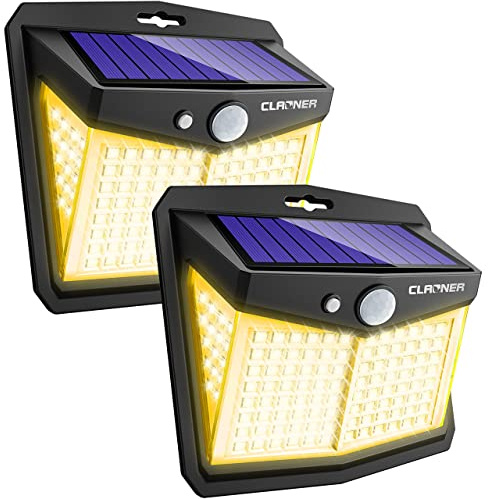 CLAONER Solar Lights Outdoor, Upgraded Wireless Solar Motion Sensor Security Light 270° Solar Powered Lights IP65 Wall Light for Front Door, Yard, Garage, Garden (2 Pack)
