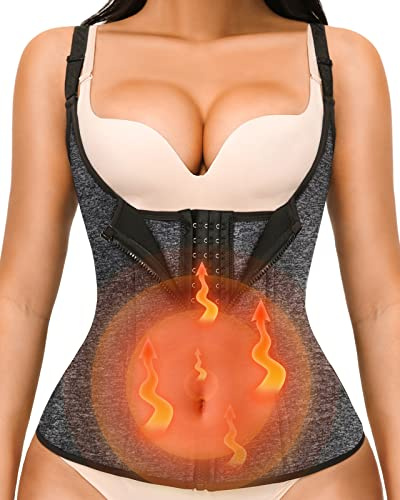 YADIFEN Waist Trainer Vest for Women,Zipper Corset Body Shaper for Tummy Control Neoprene Cincher Tank Top with Straps (Grey-Fixed shoulder straps, 3XL)