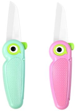 S.ROKE TTAN Tragbares Keramik-Schälmesser - 6cm Scharfe Klinge, Multifunktionale Kleines Klappmesser, Cutter Schäler 2-in-1, Mini Süßes Tragbares Obstmesser für Reisen, Camping (Rosa & Grün)