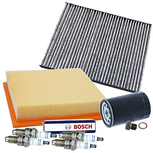 ATEC Germany Inspektionspaket Filterset mit 1x Luftfilter, 1x Innenraumfilter (Pollenfilter) mit Aktivkohle, 4x Zündkerze Super Plus WR7LTC+, Kompatibel mit VW GOLF 3 (1H1) (1E7) (1H5), VENTO (1H2)
