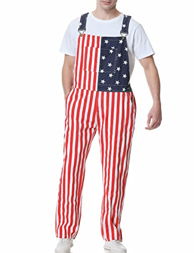 Bindefon Men's American Flag Overalls Sleeveless 4th Of July Coveralls Bibs with Zipper Usa Overalls Adjustable Strap(red white blue,S)