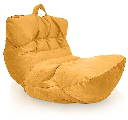 Aiire Pouf Poltrona Design XXL – Puffo per Sedersi in Velluto Persiano Premium Imbottito per Camera da Letto, Gaming o Relax – Puff a Sacco Moderno per Adulti o Bambini Giallo