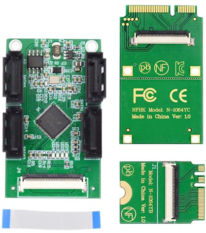chenyang Mini PCI-E/M.2 (A+E Key) auf 4 SATA 3.0 Erweiterungskarten Adapter für Motherboard SATA Festplatten Port Erweiterung mit 10cm flachem Kabel