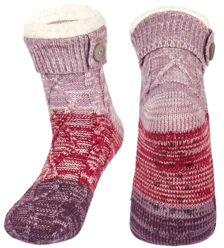 Mulor Womens Slipper Socks Fluffy Fleece Lining with Non-Slip Grippers