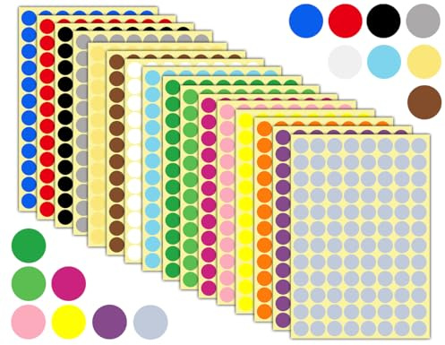 Lhbwhiz 1536 Stück Runde Punktaufkleber,Bunt selbstklebende Punktaufkleber,16 Farben Bunt Runde Klebepunkte Etiketten Markierungspunkte Punktaufkleber(16mm)