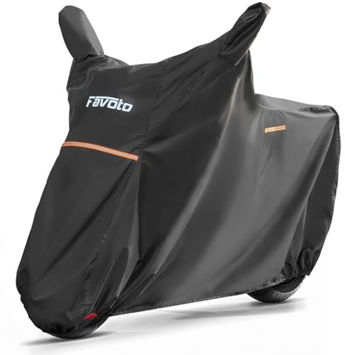 Favoto Telo Coprimoto Esterna Impermeabile - Copertura per Moto Scooter con Specchio Retrovisore Foro per Lucchetto Antipolvere Antivento Protezione UV XXL 245x105x125cm Nero