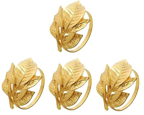 Garneck Ringe 4 Stück Blatt Serviettenringe Tischdekoration festlich Goldener serviettenring goldene serviettenringe Vintage-Dekor Serviettenhalter Serviettenschnalle Kristall schmücken
