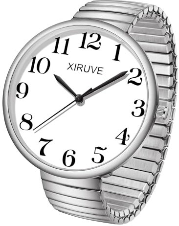 XIRUVE Easy Read Big Numbers Super Large Face Stainless Steel Elastic Strap Women's Men's Analog Quartz Wrist Watch
