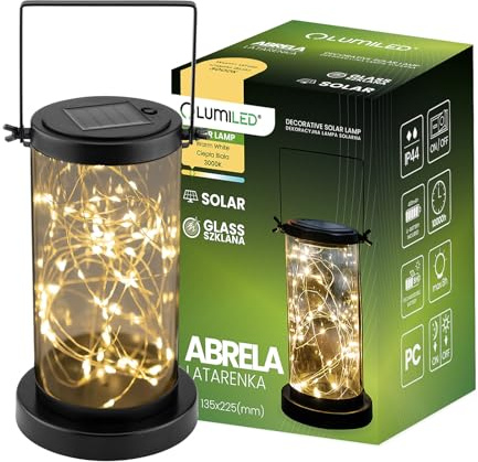 LUMILED Solarlaterne Außen Solar Laternen mit Lichterkette Draußen LED Glas Laterne Solarleuchte Lampion IP44 Glühwürmchen schwarz Hängend Dekorative Außenleuchte Gartenlampe mit LED Streifen