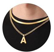 Kette Herren Halskette Kette mit Buchstaben Geschenke für Männer Junge | Silber Gold Schwarz Edelstahl Doppelkette Necklace Men Geburtstage 18+20 Inches