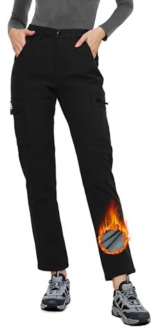 ATLASLAVA Wanderhose Damen Winter Gefüttert Softshellhose Skihose Winterhose Frauen Wasserdicht Trekkinghose Outdoor Hose Schwarz L
