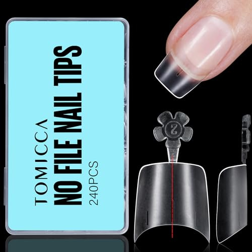 TOMICCA 240 Pièces Court Carré Rond Capsules Ongles, Acrylique Demi Couvre Ongles, Français Faux Ongles Pointues Extension Autocollants pour les studios de manucure & Home Nail Art, 12 tailles | Lot de faux ongles français en acrylique pour salon de manucure et extension d'ongles