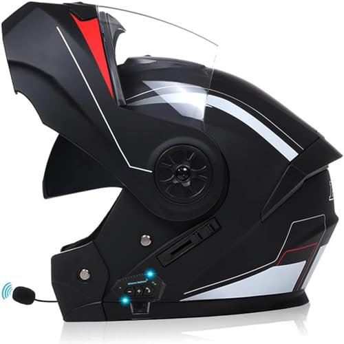 ZHTBATE Casco Moto Modulare Bluetooth Apribile Bluetooth Caschi Moto Integrali Integrati con Doppia Visiera Casco Moto Fuoristrada Omologato ECE 55-62CM