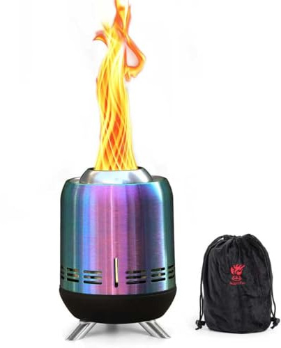 Tragbare Tisch-Feuerstelle, rauchfreie Tisch-Feuerstelle, raucharme Mini-Feuerstelle für den Außenbereich mit Pellets oder Holz, für Stadt und Vorstadt, mit Reisetasche,23.2x16.3