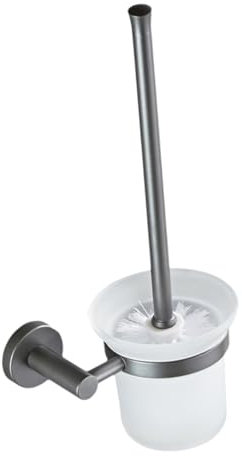 Anneome Escobilla de Inodoro de Pared Cepillo de Baño para Hogar con Base Redonda de Vidrio Mate Gris Estrellado Juego de Limpieza Montado en Pared para Baño Sanitario