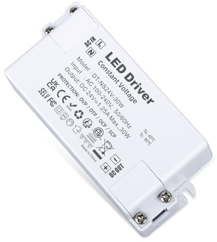 YAYZA! LED Trafo 24V 30W, LED Transformator 230V auf 24V DC Netzteil | IP44 LED Driver, Konstantspannungs Treiber für Streifen Lampen G4, MR11, GU5.3, MR16