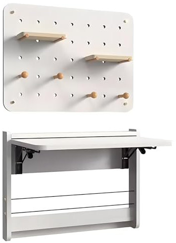 Mesa Plegable Montada En La Pared Mesa Abatible De Pared Mesa Plegable Pared Cocina Mesa Plegable Con Tapa De Pared Escritorio Plegable Pared Tablero Con Agujeros 25x18.5in(63.5x47cm)(White,Small)